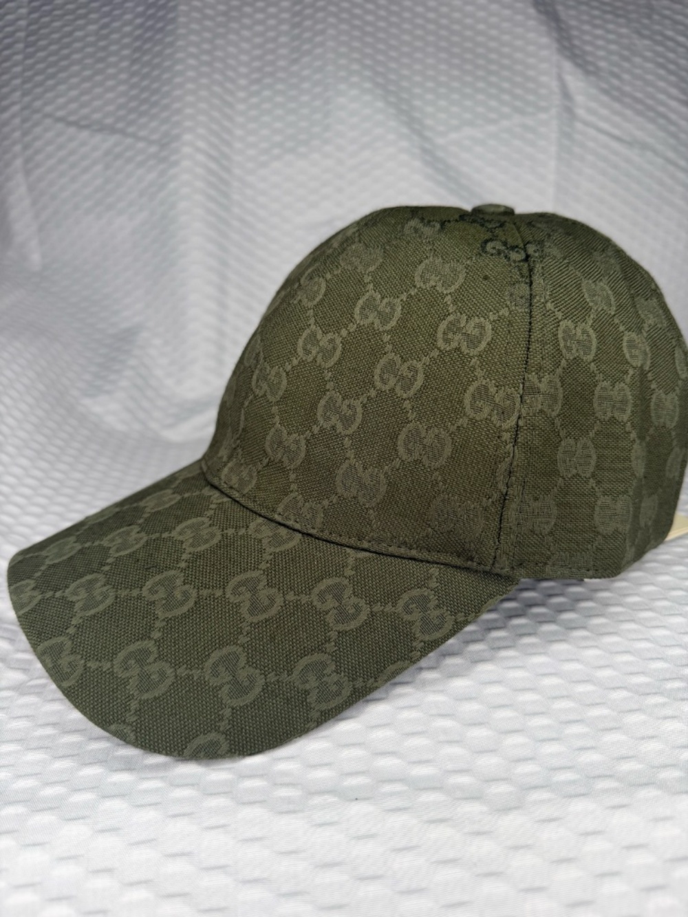 UNISEX GUCCI GG MONOGRAM CANVAS BASEBALL CAP DARK OLIVE GREEN ADJUSTABLE HAT